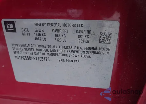 2014 Chevrolet Cruze 1Lt Auto from USA, damaged, VIN 1G1PC5SB5E7105173